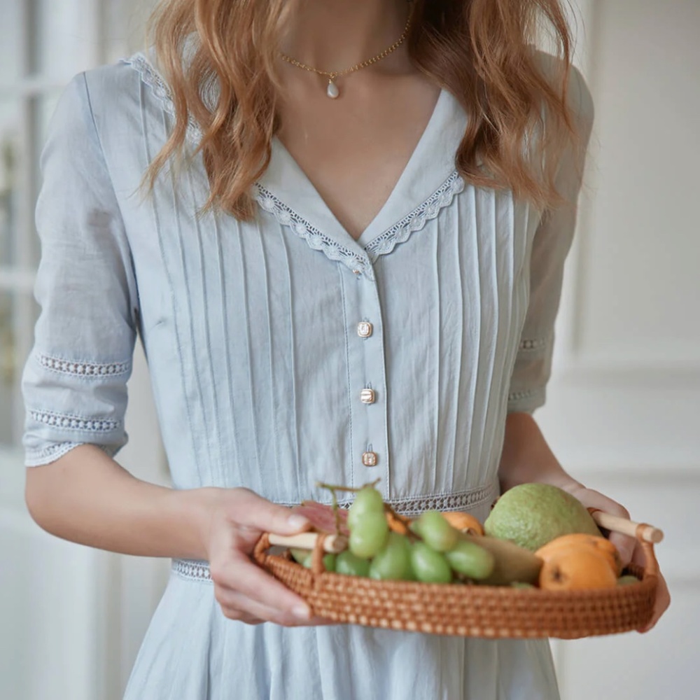 Fiona Cotton Dusty Blue Midi Dress | Simple Retro | US M
